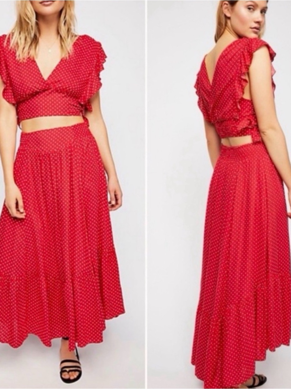 Free People Red Polka Dot Maxi Skirt